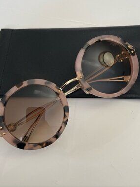FRED FG 40027U 55F Shiny Havana Pink Round Circle Gradient Sunglasses 51mm
